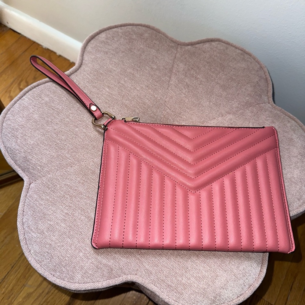 Dusty Rose Pink Quilted Wristlet Clutch